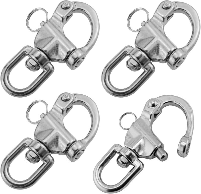 Varku 4Pcs 316 Stainless Steel Swivel Eye Snap Shackle, 2.8 in / 70 mm Quick Release Circle Rotating Spring Shackle, 992 lbs / 450 kg Capacity, Marine Hardware Rigging - Image 1